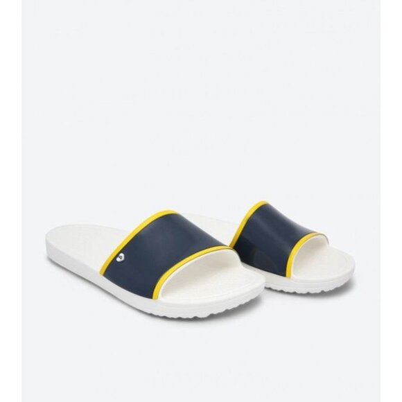 Crocs X Drew Barrymore Sloane Slide Navy Yellow Stripe White Base Womens Size 8 - Picture 1 of 12